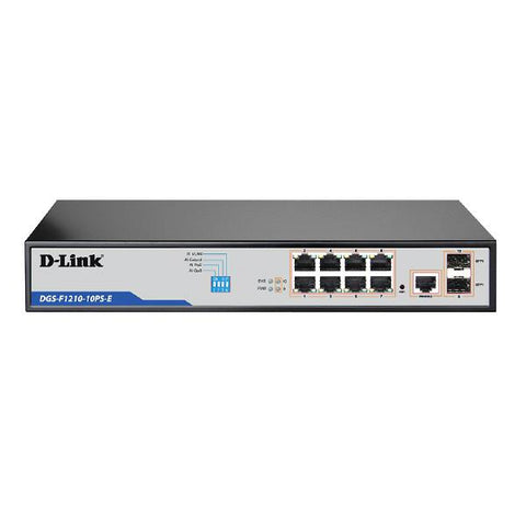 D-Link DGS-F1210, 10-Port Gigabit Smart Managed PoE Switch with 8 PoE RJ45 and 2 SFP Ports 16DGS-F1210-10PS-E