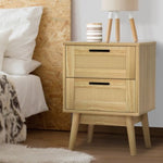 Artiss Rattan Bedside Table 2 Drawers Wood - RIE Oak FURNI-G-BS-RAT-02-WD