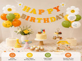 3-pcs Birthday Party Decoration Set with 2-pack Smiley Daisy Balloon Centerpieces & Orange and V888-ELOSUNG53422