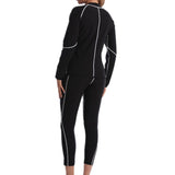 S Size Black and Blue Women's Workout Sauna Sweat Suit Set Long Sleeve & Leggings - High Elasticity V888-ELOSUNG49626