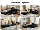 Artiss Modular Bed with Ottoman Sectional Boneless Couches for Living Room Corduroy Compressed SBED-K-CDY-5S-BK-ABC