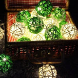 1 Set of Green n White 5cm Rattan Cane 50 Ball Battery Powered LONG 5m String Lights Christmas Gift V382-GREENWHITERATTBALLBATT50