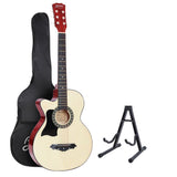 Alpha 38 Inch Acoustic Guitar Wooden Body Steel String w/ Stand Left Handed GUITAR-D-38-NAT-LF-CAPO