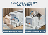 20L Large Anti-Leak Enclosed Cat Litter Box Stainless Steel Detachable Kitty Litter Tray with ABS V985-LIDLITTERBOX