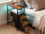 Levede Bedside Table with LED Charging Station 3 Drawers Metal Frame NI1059-BR-3-AU