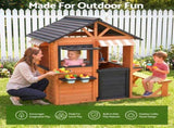 Keezi Kids Pretend Kitchen Wooden Cubby House Outdoor Playhouse Side Bench PLAY-WOOD-HOUSE-LW-AB