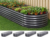 Green Fingers 4 Pcs Raised Garden Bed Kit Oval Galvanized Steel Planter Boxes 240x80x56cm, Heavy GARDEN-OVAL-AG-2408056X4