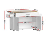 Artiss Kitchen Island Trolley Rolling Serving Cart Storage Drawer Cabinet 90cm White FUR-S-KI-FLD90-WH-AB