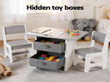 Keezi Kids Table and 2s Set Wooden Activity Table wit 2 Storage Drawers, Toddler Table and KTC-G-MS-GY