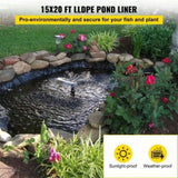 LLDPE Pond Liner 15x20 ft, Pond Liner 20 Mil, Fish Pond Liners for Waterfall, Pond and Fish Ponds V952-FSM15X20FT0000001V0