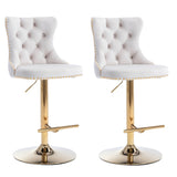 2x Height Adjustable Swivel Bar Stool Velvet Studs Barstool with Footrest and Golden Base- Beige V226-SW1912BG