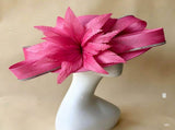Rose Red Oversized Sinamay Statement Fascinator - Large Leaf & Rhinestone Trim Derby Hat for V888-ELOSUNG56743