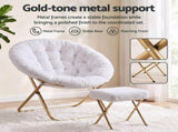 Artiss Comfy Saucer Chair Soft Faux Fur Foldable Accent Chair with Ottoman White XFBS-AR-SAUWOT-WH
