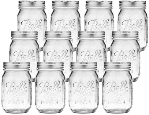 12 Pieces Canning Jars - 480ml Mason Jar Empty Glass Spice Bottles with Airtight Lids and Labels V178-82528