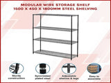 Modular Wire Storage 150x45cm Steel Shelving Black With Fixed Legs For Garage Warehouse Or Kitchen V63-841181