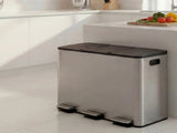 Toque Pedal Rubbish Bin Kitchen Trash Can Stainless Steel 3 x 18L Waterproof KT1050-SL-AU
