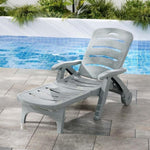 Gardeon Sun Lounger Folding Lounge Chair Wheels Patio Outdoor Furniture Grey ODF-SUNBED-PP150-GE