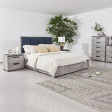 King 4 Pcs Bedroom Suite with Tallboy Fabric Combination of Black & Cement Colour V43-BDS-COP-4PC-TBY-K