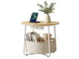 Artiss Round Coffee Table Side End Table Charging Station Storage Basket FUR-V-COF-03-BG