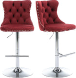 SERENIT Red Velvet Bar Stools Adjustable Swivel Counter Height Chairs with Tufted Back and Nailhead V255-GP2211R-RED