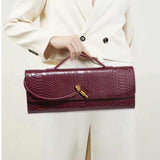 Wine Red Elegant PU Leather Clutch Bag with Snake Print Design - Multi-color Options V888-ELOSUNG15629
