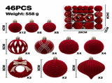46-Piece Flocked Christmas Ornament Set with Balls, Rings, and Teardrop Shapes for Holiday Tree, V1341-ZY-RNPBEDZB-BEIGE