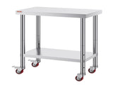 30x18x34 Inch Stainless Steel Work Table 3-Stage Adjustable Shelf with 4 Wheels Heavy Duty V952-CFGZT30X18X34YC01V0