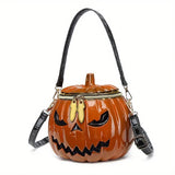 Halloween Upgraded Fun Pumpkin Bag, Dual-Strap Design, PU Material, Medium-Large Capacity, Party V1232-NGB-005