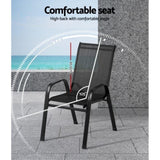 Gardeon 2PC Outdoor Dining Chairs Stackable Lounge Chair Patio Furniture Black FF-STA-CHAIR-BK-X2