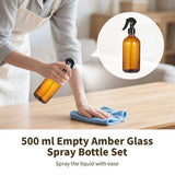 6PCS 500ml Empty Amber Glass Spray Bottle Set with Labels and Pen, Refillable Container for V1369-AZ3-W-08751