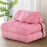 Convertible Folding Sofa Bed with Pumpkin Design, Corduroy Fabric, 3D Tufted Backrest, and V1341-ZY-4R2LKY7H-PINK