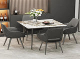 Glossy White Sintered Stone Dining Table With Black Metal Base Frame V767-JJ-XZ329-XNE