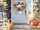 15" Artificial Tulip Wreath for Front Door Spring Summer Silk Flower with Green Leaves,All-Season V1366-AZ2-W-16383