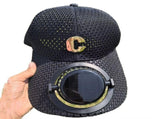 Black Solar Powered Fan Hat - Breathable Mesh Cap with USB Rechargeable Cooling Fan, LED Display, V888-ELOSUNG56262-5