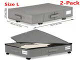 2-Pack -L- Under-Bed Storage Bins with Wheels, Foldable Flat Fabric Storage Containers for Clothes V1265-AU-461-L-GRAY-2