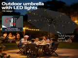 Instahut Outdoor Umbrella 2.9m Market Umbrella with String Light Tilt Charcoal Shade XFEL-UMB-FLAP-51-CO
