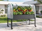 Green Fingers Mobile Raised Garden Bed with Greenhouse Cover Storage Shelf for Tomato Vegetables GB-AG-PLAT-GH-WH
