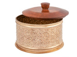 Handcrafted Round Metal Pressed Box W Mango Wood Lid 14cm V637-59087BOX