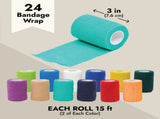 24 Rolls Self Adhesive Bandage Wrap 3 Inch x 5 Yards - Stretch Cohesive Medical Tape for Vet, First V1366-AZ2-W-12352