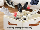 2 Pack Shoe Organizer Zipper Clear Lid Fabric Shoe Storage Box Space Saving Beige Shoe Holder for V985-SHOEORGANIZER