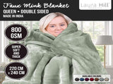 Laura Hill 800-GSM Mink Blanket Queen Size Double-Sided Soft Plush Bed Faux Throw Rug Sage MNKHV-SG