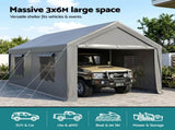 Instahut 3x6m Carports Canopy Tent Portable Garage Outdoor Steel Shelter Grey CAPT-WALL-3X6-GY