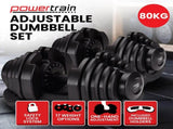 Powertrain 2x 40kg Adjustable Dumbbell Home Gym Exercise Equipment Free Weights DMB-BF2-040-2