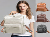 Grey Fashionable Large-Capacity Women's Backpack - Waterproof, Durable, High-Quality PU Leather V1265-263-GREY2