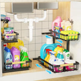 2-Tier Kitchen Under Sink Organiser Storage with Height Adjustable, Unique Slide Rail & Suction Cups V178-36080