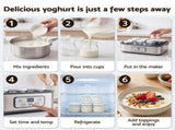 Devanti Yoghurt Maker Machine with 12x180ml Glass Cups Temp Control Grey YMK-12X6OZ-GR