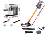 Devanti K7 Cordless Stick Vacuum Cleaner plus Coffee Maker Machine Espresso VAC-K7-GD-CM-03-SS