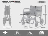 EQUIPMED Folding Transit Manual Wheelchair, Attendant Propelled, Steel Frame, Wide Seat, Comfortable V219-HELWLCEQB51A