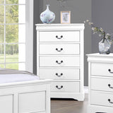 Tallboy with 5 Storage Drawers in Solid Wooden Metal Handles White Colour V43-TBY-SPNC-WH