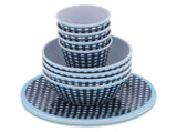 12Pcs/Set Tableware Set Dark Blue Grid Melamine Cup Bowl Plate for Home Restaurant Kitchen V1294-YM0901-3118210179311